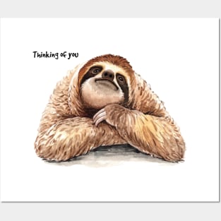 Sloth Thinking Of You Watercolor Hand Drawn Posters and Art